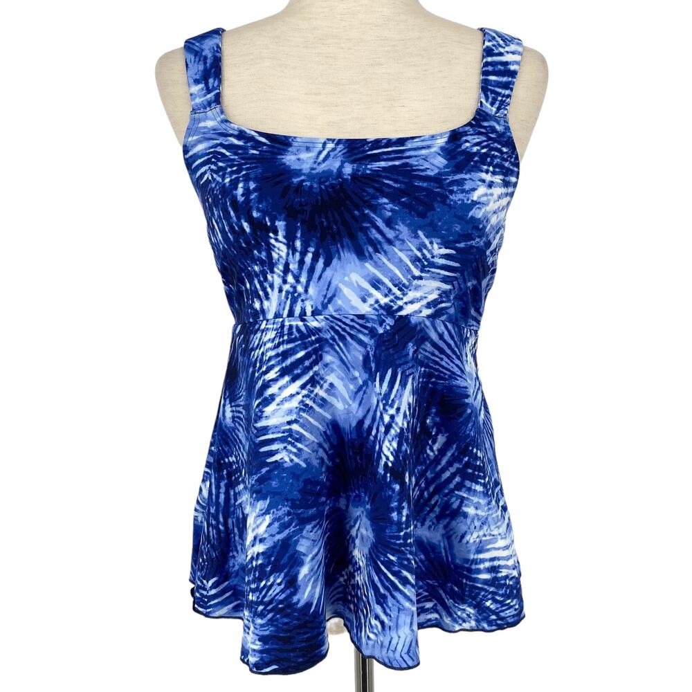 LANDS END NWT Tie Dye Palm Flutter Tankini Swim Top Blue Size 6 Adjustable